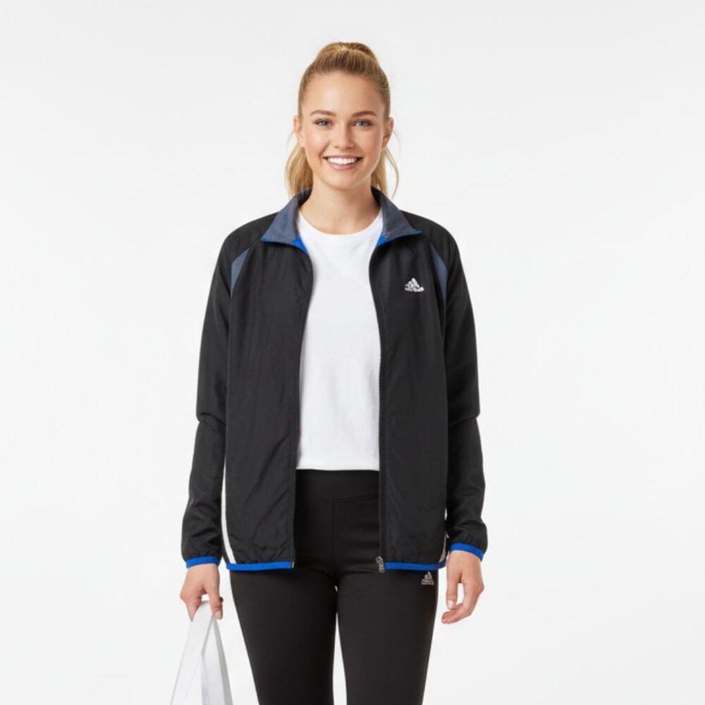Adidas Women’s Black Blue White Zip Up Sport Athletic Jacket L